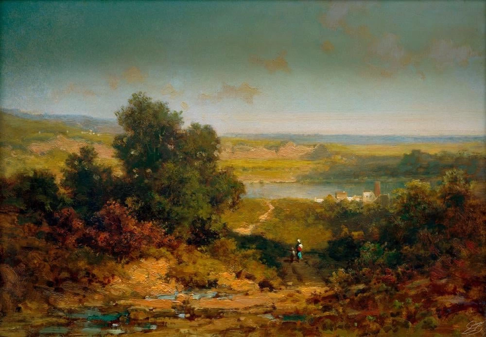 Paesaggio con villaggio e fiume - Schweinfurt, Sammlung Georg Schäfer